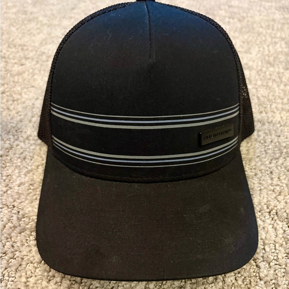 Travis Mathew Black Hat with Gray Stripes